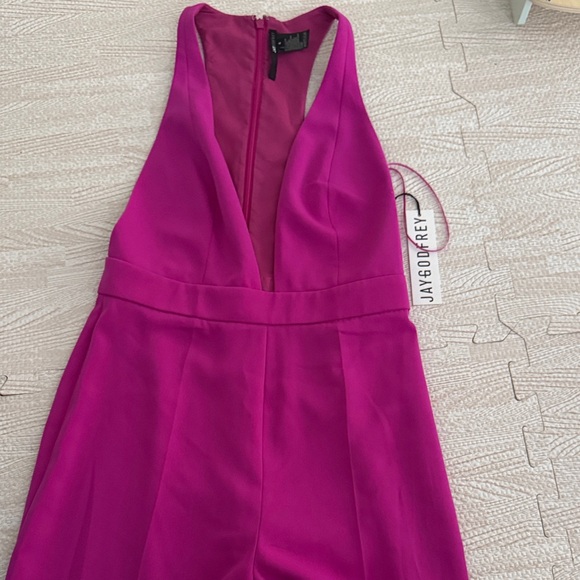 JAYGODFREY Pants - JAYGODFREY Fuchsia Plunge-Neck Jumpsuit